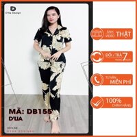 Bộ Pijama mặc nhà D'lia lụa cao cấp, họa tiết hoa hồng trắng nền đen - DB155