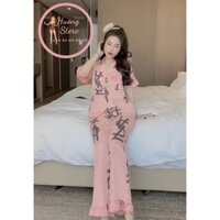 Bộ Pijama mặc nhà quần dài tay lửng bèo cổ vest Freesize dưới 60kg
