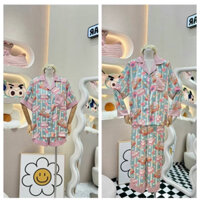 BỘ PIJAMA MONYBEAR HÌNH GẤU HEO TRÁI TIM SỌC KEM PHỐI LAI ( kèm BỊT MẮT)