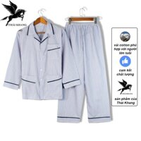 Bộ pijama nam dài tay trung niên vải cotton mặc mát thoải mái cho người già loại bộ đồ trung niên mặc nhà loại sọc - Hàn