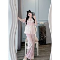bộ pijama sang chảnh , bộ ngủ mặc nhà chất lụa xước ánh kim họa tiết rừng hàng hè dành cho nũ by mộc bikini