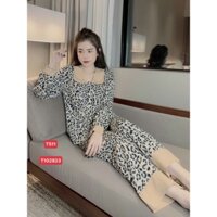 Bộ Pijama tay dài bâu sen lụa mango cao cấp