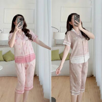 Bộ Pijama Tay ngắn Quần Lửng Chất Lụa Latin Họa Tiết  Thương Hiệu Anna P10
