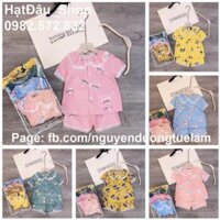 Bộ Pijama trẻ em thô bánh bèo HDS039, Vải thô lụa mềm mịn, mát, thấm mồ hôi tốt