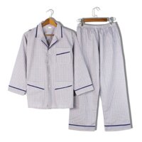 Bộ pijama trung niên dài tay vải cotton mềm mát thoải mái loại bộ đồ pijama caro cho người già