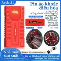 Bộ Pin Áo Điều Hòa Azukiil-2510 Gồm Pin 98.000mah  + 2 Quạt Gió 5 Cánh 18V + Sạc Full Box Hoạt Động 12- 24h