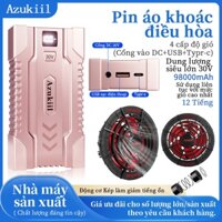 Bộ Pin Áo Điều Hòa Azukiil-2512 Gồm Pin 98.000mah + 2 Quạt Gió 5 Cánh 18V + Sạc Full Box Hoạt Động 12- 24h