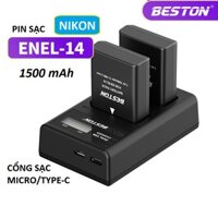 Bộ Pin EN-EL14 1500mAh  Sạc Beston Dùng Cho Máy Ảnh Nikon D3100 D3200 D3300 D3400 D5100 D5200 D5300 D5500 D5600 P7000 - hàng nhập khẩu - 1 Pin