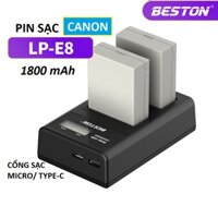 Bộ Pin LP-E8 1800mAh + Sạc Beston Dùng Cho Máy Ảnh Canon EOS 550D 600D 650D 700D Kiss X4 X5 X6i