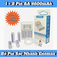 Bộ pin sạc :1 Sạc + 8 Pin AA 4600mAh Sạc Nhanh Enemax, Sạc pin tái sử dụng, An Toàn, Tiết Kiệm, Tự Ngắt, có báo % pin...