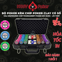 Bộ poker kèm chip poker có số cao cấp, phỉnh poker chips có số clay đất nung lõi thép Tournament Poker- 1996V Poker Shop