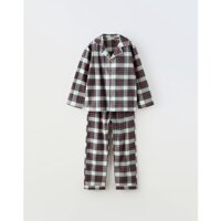 Bộ pyjama cà bông Zara kẻ caro đỏ xanh đen size 4 - 14y