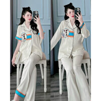 Bộ pyjama Chữ H Kem lụa xước 2 phom dáng mẫu mới