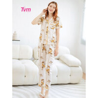 Bộ pyjama dài nữ ngắn tay B616 Tvm Luxury Homewear, chất liệu lụa satin