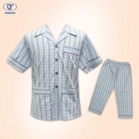 BỘ PYJAMA NAM KẺ TRUYỀN THỐNG, chất liệu Kate, áo cộc, quần dài, có size cho người ngoại cỡ [VINATEX]