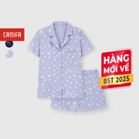 Bộ pyjama nữ CANIFA áo cộc tay cổ bẻ in họa tiết quần short cạp chun 6LS25S007