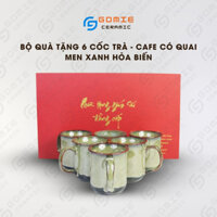 Bộ quà tặng 6 cốc trà-cafe có quai men xanh rêu - Set quà tặng gốm sứ - Ly cafe - Ly trà - Gốm Bát Tràng