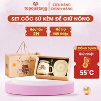 Bộ Quà Tặng Cốc Sứ Kèm Đế Sạc USB Hâm Nóng Trà, Caffe, Sữa Cao Cấp Hình Cute - CS01