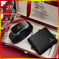 Bộ quà tặng dành cho nam thắt lưng, ví da cao cấp thương hiệu Polo Meisdo TV04, kèm hộp gỗ sang trọng