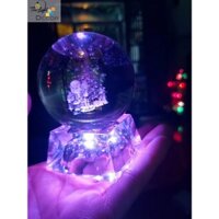 Bộ quà tặng giáng sinh Quả cầu pha lê cây thông và ông noel khắc 3D led