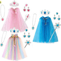 Bộ quà tặng khăn choàng haloween vương miện đũa phép elsa cho bé gái