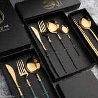 Bộ Qùa Tặng MUỖNG_ĐŨA_NĨA_DAO Cơm Trưa Văn Phòng, Dã Ngoại Cao Cấp Phủ Bóng Mạ Vàng Sang Trọng Kèm Hộp