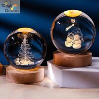 Bộ quà tặng Noen quả cầu pha lê 3D người tuyết ( tặng hộp quà + đế đèn + thiệp)