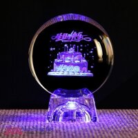 Bộ Quà Tặng Quả Cầu Pha Lê 3D LED Bánh Sinh Nhật (tặng đế đèn + hộp quà)