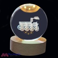 Bộ Quà Tặng Quả Cầu Pha Lê 3D larser LED  Xe Thám Hiểm Mặt Trăng 6cm (tặng đế đèn + hộp quà)