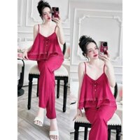 Bộ quần áo 2 dây nữ đồ ngủ nữ vải Latin Freesize 54kg - cn110