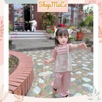 Bộ quần áo bà ba lụa Hoa Sen ngắn tay cho bé gái du xuân