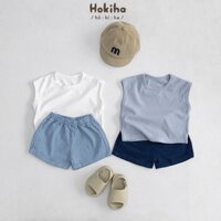 Bộ quần áo ba lỗ cho bé Hokiha áo tay hến vải cotton co giãn, quần kaki mềm mềm mại size từ 8-17kg B84
