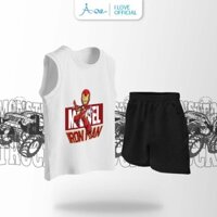 Bộ quần áo BA LỖ hình Mavel - IRON MAN cho bé, đồ bộ ba lỗ ILOVE chất COTTON mềm mịn,thoáng mát dành cho bé trai 10-32kg