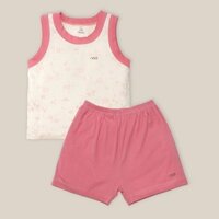 Bộ Quần Áo Ba Lỗ Nous - Bộ ba lỗ trắng hồng hình cúc nhí - Chất Liệu Petit