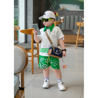 Bộ quần áo Bape cổ bẻ cho bé trai 2 màu nâu và xanh ,chất cotton xịn co dãn 4 chiều