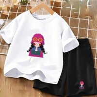 Bộ quần áo bé gái áo cộc tay quần LỬNG LEGGING có hình in CÔ GÁI HỒNG XINH CUTE KIDS GENZ