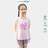 Bộ quần áo bé gái Lizard mặc nhà áo thun ngắn tay hình girl quần đùi cạp chun màu hồng - 5SS24SE064