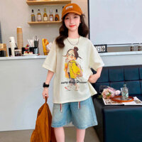 Bộ quần áo bé gái mùa hè, áo phông quần jean lửng ống rộng bé gái size đại 27 đến 48kg LUNASHOP M20252