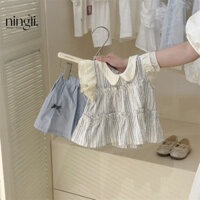 Bộ quần áo bé gái mùa hè Váy nơ sọc xanh 1-6 tuổi