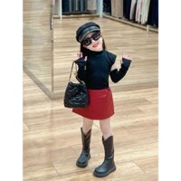 Bộ quần áo bé gái - sét bộ áo tay hến + chân váy da phong cách siêu ngầu cho bé gái