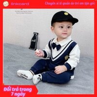 bộ quần áo bé trai 10kg đến 20kg thu đông cực đẹp - bộ đồ bé trai công tử sơ mi kèm nơ cực đáng yêu.