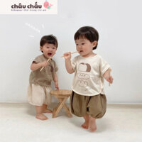 Bộ quần áo bé trai bé gái phong cách Nhật - Set áo thun họa tiết + quần baggy rộng, chất cotton thoáng mát