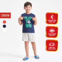 Bộ quần áo bé trai CANIFA bộ mặc nhà áo thun cộc tay quần đùi chất cotton pha 2LS24S002