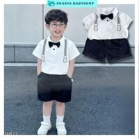 Bộ quần áo bé trai màu trắng thun polo công tử thôi nôi sinh nhật 8 đến 21kg BERNIE T1024B22 SHUSHI