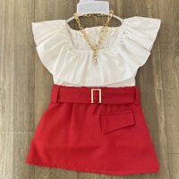 Bộ quần áo bèo váy đỏ bé gái 8-23kg Angel Baby Thời Trang Thiết Kế