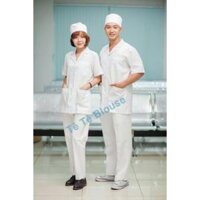 Bộ Quần Áo Blouse CỘC TAY, Dáng Dài Ngang Mông NAM NỮ Cho Điều Dưỡng, Y tá ,Dược Sĩ, Vải Lon Nhật Và Thô Cotton Giá Sỉ - Quần Nam - XXL