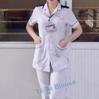 Bộ quần áo Blouse điều dưỡng nam nữ có viền xanh cho thực tập sinh - áo điều dưỡng, y tá có cầu vai xanh - Quần Nữ,M