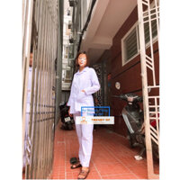 Bộ quần áo blouse nam nữ dược sĩ, y tá dài tay - áo blu nam nữ dáng ngắn dài tay