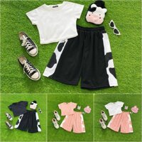 Bộ Quần Áo Bò Sữa Set Đồ Bộ Mặc Nhà Rẻ Đẹp - Quần Lửng Đùi Phối Áo Thun Croptop Bò Sữa Suit - ÁO KHOÁC HIỀN LINH SHOP - TRẮNG HỒNG - Freesize