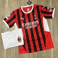 Bộ Quần Áo Bóng Đá CLB A C Milan Tay Ngăn 2024 - Chuẩn Mẫu Thi Đấu - Vải Polyester Gai Thái